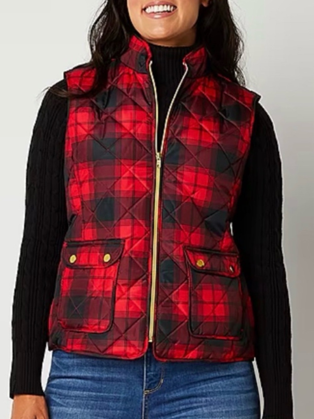 St. John’s Bay Quilted Red Plaid Vest